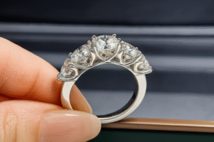 18K White Gold Ring Inlay Moissanite 5 Carats In All - Image 2