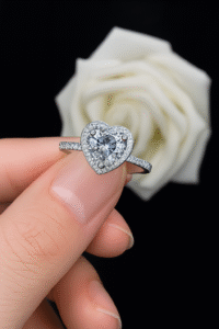 Solid Platinum PT950 2 Carats Heart Shape Moissanite Ring - Image 5