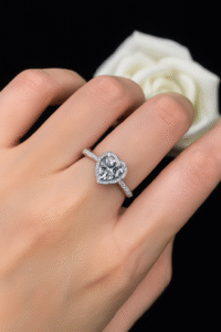 Solid Platinum PT950 2 Carats Heart Shape Moissanite Ring - Image 6