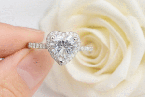 Solid Platinum PT950 2 Carats Heart Shape Moissanite Ring