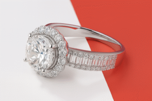 Silver Moissanite Ring D Color VVS1 3 Carats - Image 2